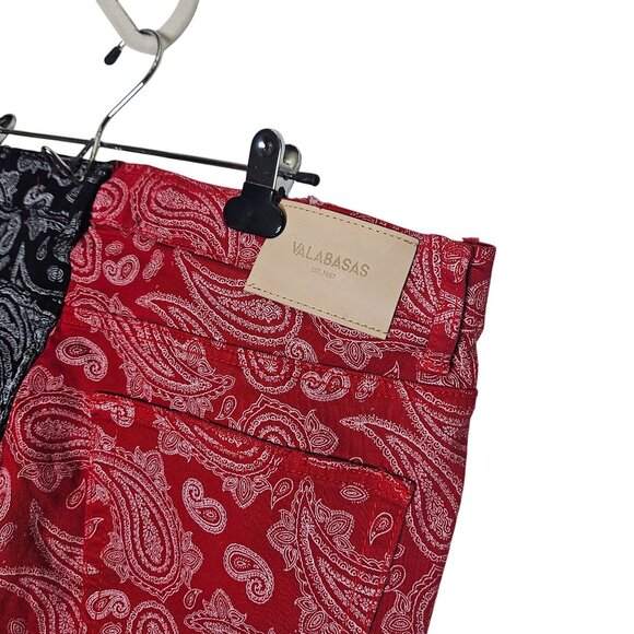 Valabasas Mens Paisley Print Slim Fit Pants 32 Red & Black Split Bandana Stretch - Picture 10 of 12